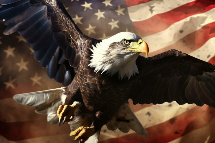 American eagle on the background of the American flag. 3d rendering ... American eagle on the background of the American flag. 3d rendering ...